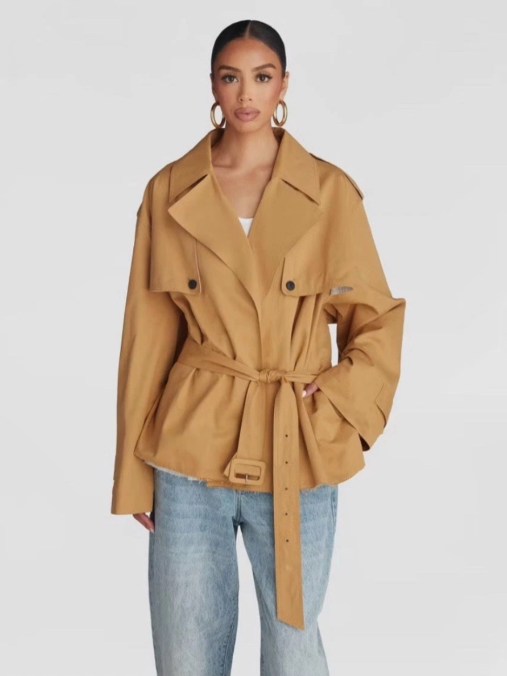 KBB by Kahlana The Belted Cropped Trench Jacket Cotton Nylon NWT